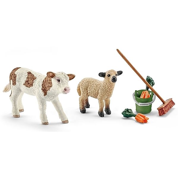 schleich® Stallpflege mit Kalb und Schäfchen