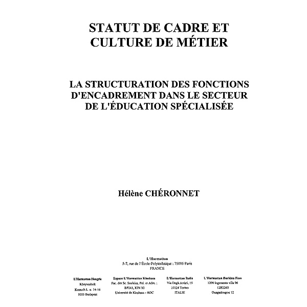 Statut de cadre et culture demetier / Hors-collection, Cheronnet Helene