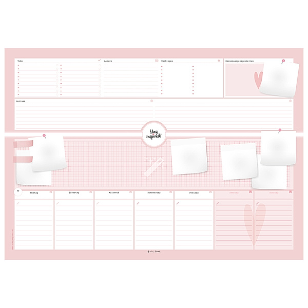 Stay Inspired, Schreibtischunterlage, Abrissplaner mit Wochenplaner (rosa/pink), Lisa Wirth