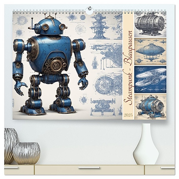 Steampunk - Blaupausen (hochwertiger Premium Wandkalender 2025 DIN A2 quer), Kunstdruck in Hochglanz, Calvendo, Stanley Hinz