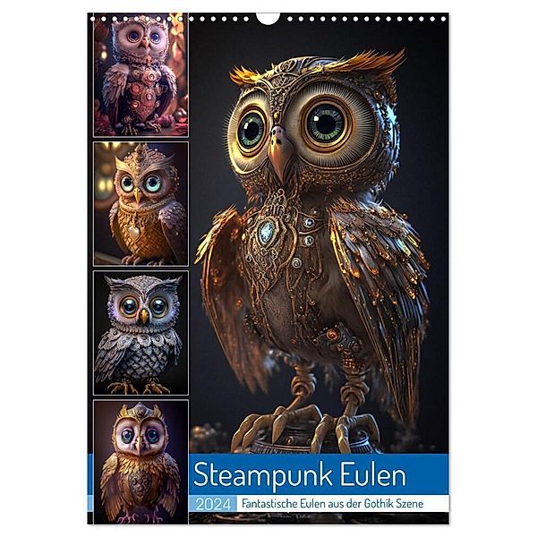 Steampunk Eulen (Wandkalender 2024 DIN A3 hoch), CALVENDO Monatskalender, Steffen Gierok-Latniak