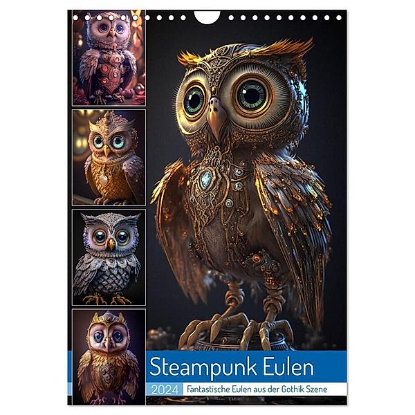 Steampunk Eulen (Wandkalender 2024 DIN A4 hoch), CALVENDO Monatskalender, Steffen Gierok-Latniak
