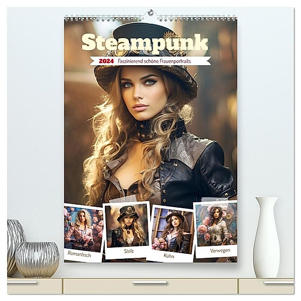 Steampunk. Faszinierend schöne Frauenportraits (hochwertiger Premium Wandkalender 2024 DIN A2 hoch), Kunstdruck in Hochglanz, Rose Hurley