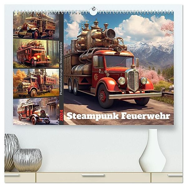 Steampunk Feuerwehr (hochwertiger Premium Wandkalender 2024 DIN A2 quer), Kunstdruck in Hochglanz, Sabine Löwer