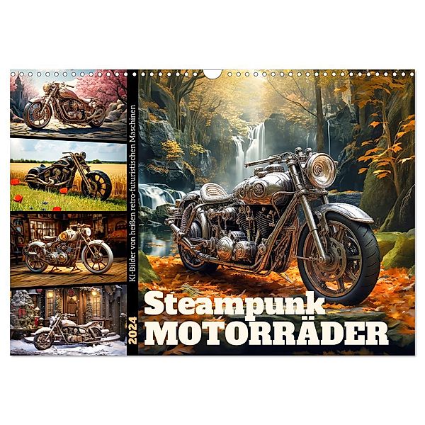 Steampunk Motorräder (Wandkalender 2024 DIN A3 quer), CALVENDO Monatskalender, Sabine Löwer
