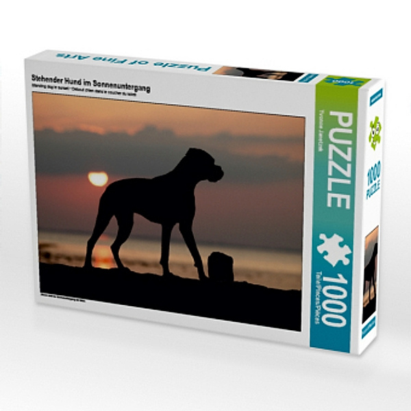 Stehender Hund im Sonnenuntergang (Puzzle), Yvonne Janetzek