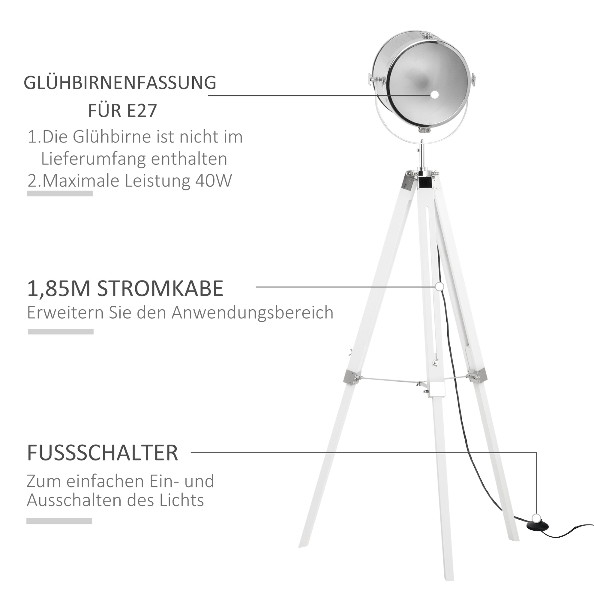 Stehlampe mit Fußschalter weiß Farbe: weiß