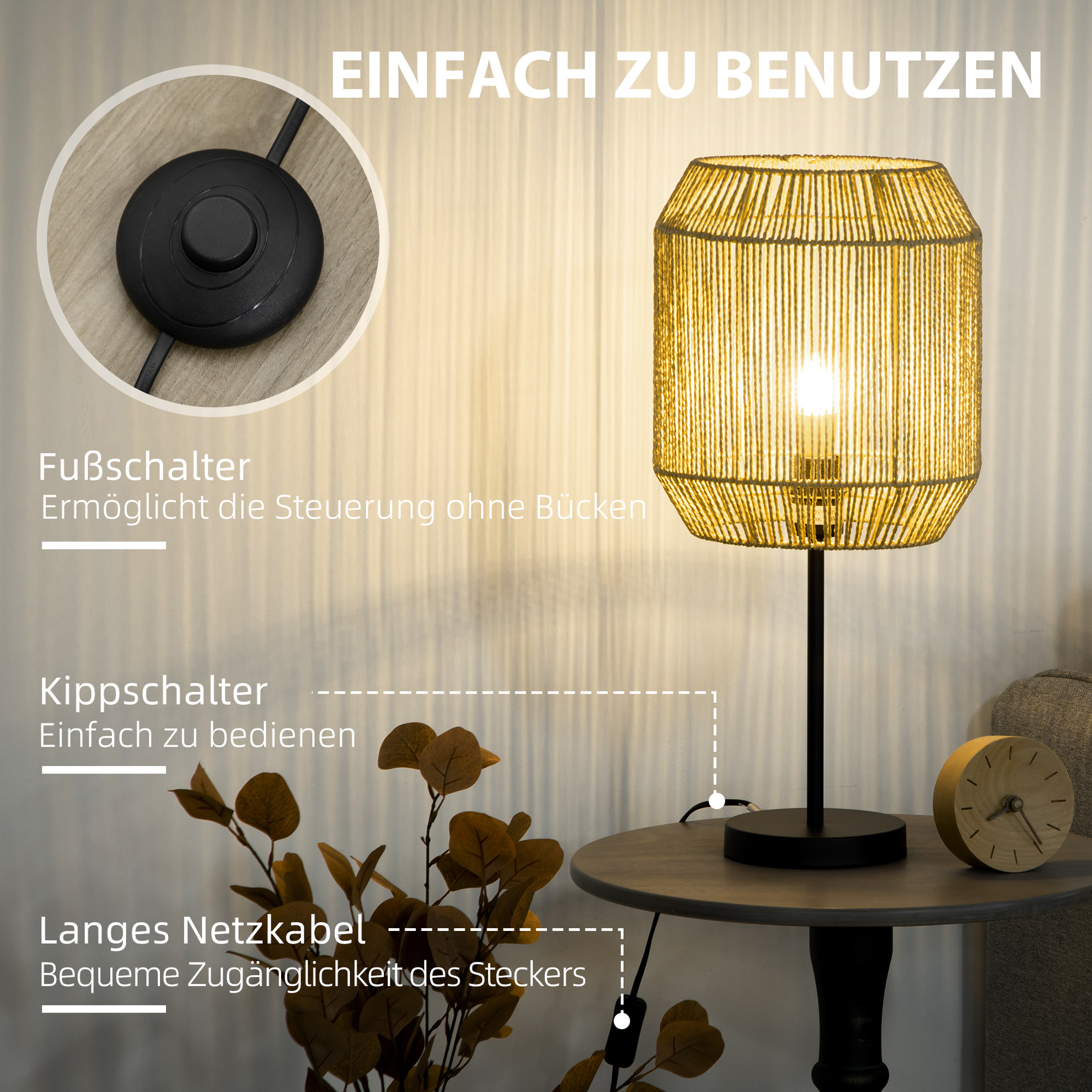 Stehlampen-Set mit E27 Fassung schwarz, beige Farbe: schwarz, natur