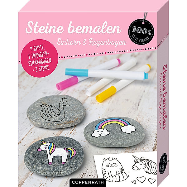 Steine bemalen - Einhorn & Regenbogen