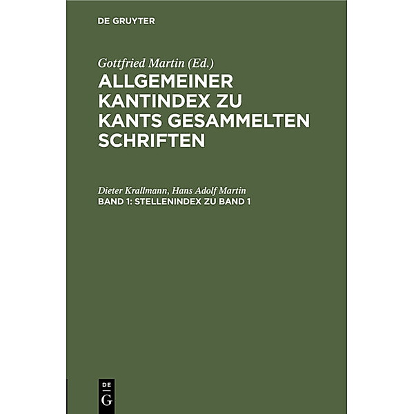 Stellenindex zu Band 1, Dieter Krallmann, Hans Adolf Martin
