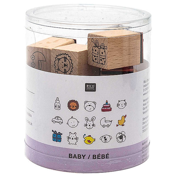 RICO DESIGN Stempel-Set BABY 15er-Pack aus Holz