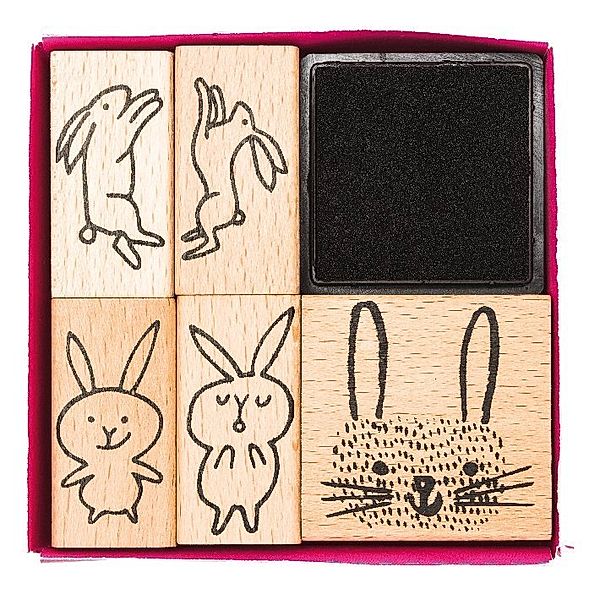 RICO DESIGN Stempel-Set HASE 5er-Pack aus Holz