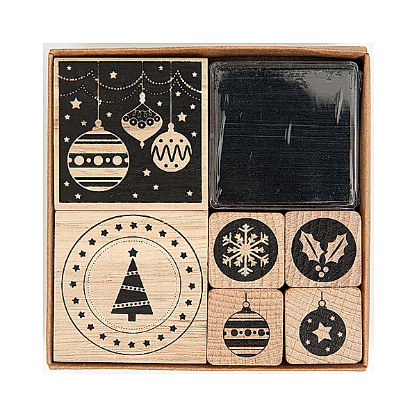 RICO DESIGN Stempel-Set MODERN CHRISTMAS 6er-Pack aus Holz
