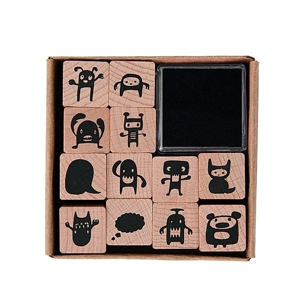 RICO DESIGN Stempel-Set MONSTER 12er-Pack aus Holz