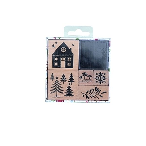 RICO DESIGN Stempel-Set WINTERWALD 5er-Pack aus Holz