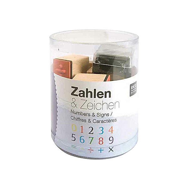 RICO DESIGN Stempel-Set ZAHLEN & ZEICHEN II 15er-Pack aus Holz