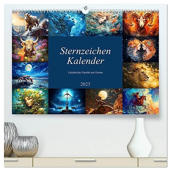 Sternzeichen-Kalender - Galaktische Porträts mit Datum (hochwertiger Premium Wandkalender 2025 DIN A2 quer), Kunstdruck in Hochglanz, Calvendo, Anja Frost