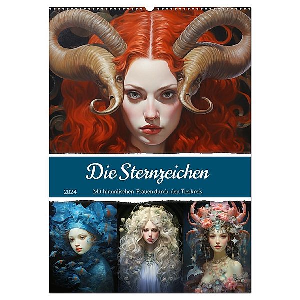 Sternzeichen. Mit himmlischen Frauen durch den Tierkreis (Wandkalender 2024 DIN A2 hoch), CALVENDO Monatskalender, Calvendo, Rose Hurley