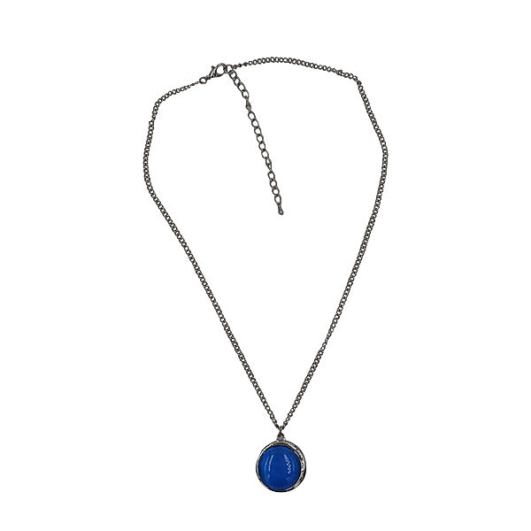 Steuer Modeschmuck Kette Metall Katzenauge (beh.) blau 45+5cm silberfarben