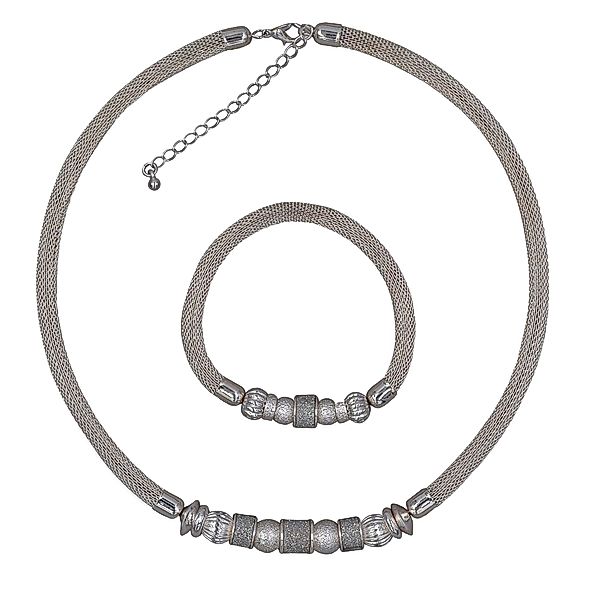 Steuer Modeschmuck Set Kette Armband Metall 55,0cm Diamantschnitt