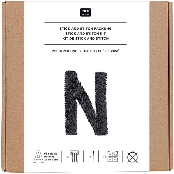 Stick & Stitch Packung Alphabet grafisch, schwarz, inkl. wasserlöslicher Stickvorlage, inkl. wasserlöslicher, bedruckter Stickvorl