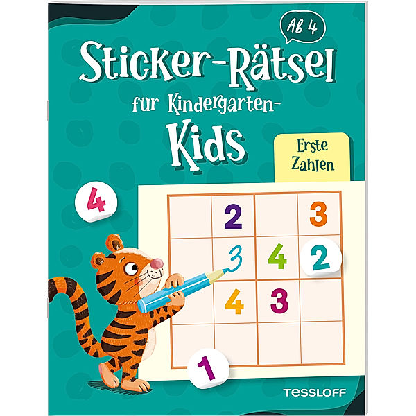 Sticker-Rätsel für Kindergarten-Kids. Erste Zahlen