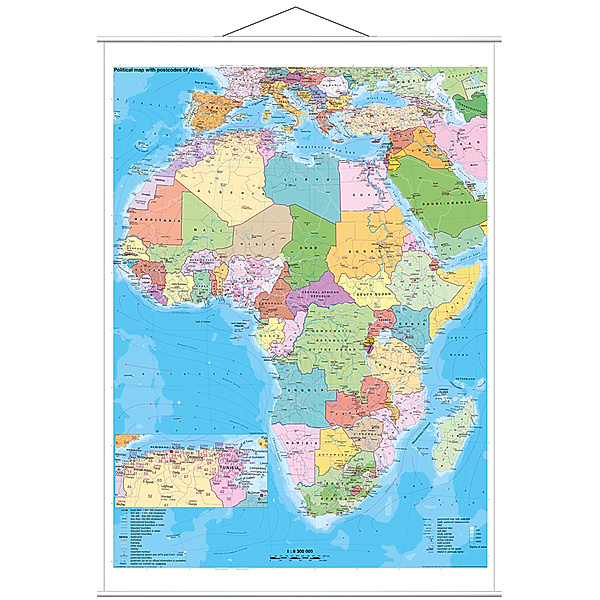 Stiefel Wandkarte Grossformat Afrika politisch mit Postleitbereichen,  englische Ausgabe, mit Metallstäben