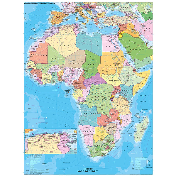 Stiefel Wandkarte Grossformat Afrika, politischmit Postleitbereichen , englische Ausgabe, ohne Metallstäbe