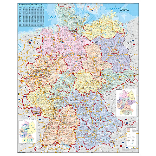 Stiefel Wandkarte Grossformat Deutschland, Organisationskarte, ohne Metallstäbe