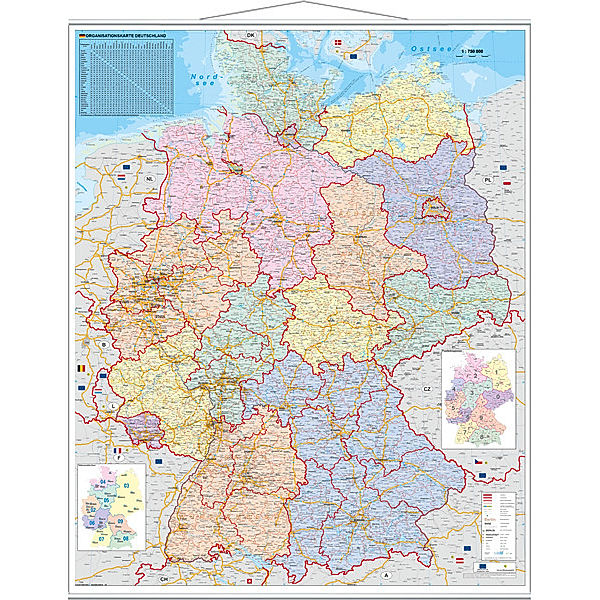 Stiefel Wandkarte Großformat Deutschland, Organisationskarte, mit Metallstäben