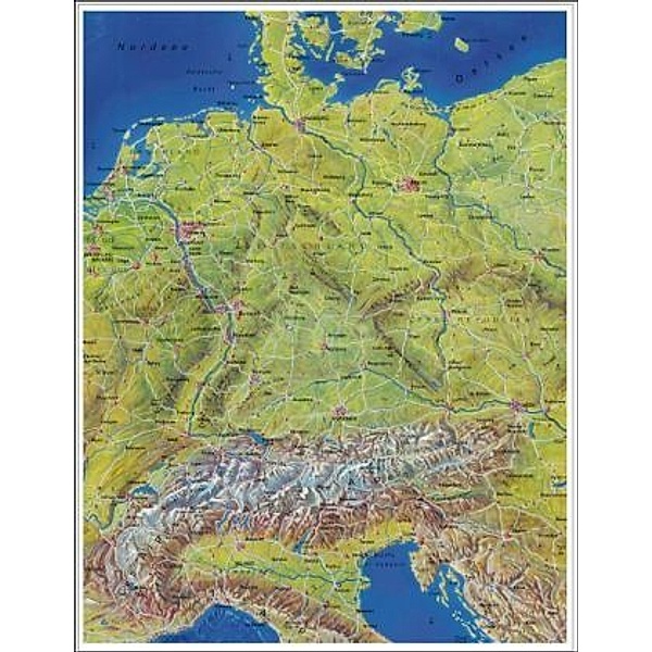 Stiefel Wandkarte Großformat Deutschsprachige Länder, Panorama, ohne Metallstäbe