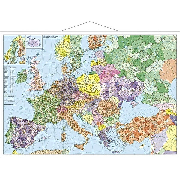 Stiefel Wandkarte Grossformat Europa mit Türkei, Strassen und Postleitzahlen, mit Metallstäben
