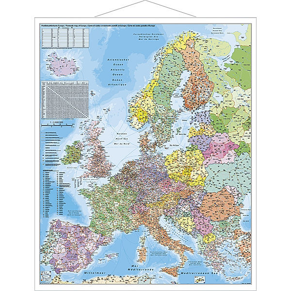 Stiefel Wandkarte Grossformat Europa, PLZ, mit Metallstäben