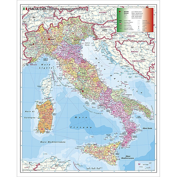 Stiefel Wandkarte Grossformat Italien, Postleitzahlen, italienische Ausgabe, ohne Metallstäbe