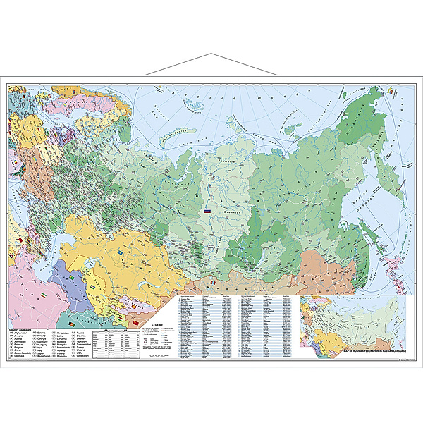 Stiefel Wandkarte Großformat Russland und osteuropäische Staaten, englische Ausgabe, mit Metallstäben