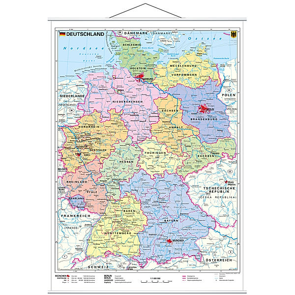 Stiefel Wandkarte Kleinformat Deutschland, politisch, mit Metallstäben