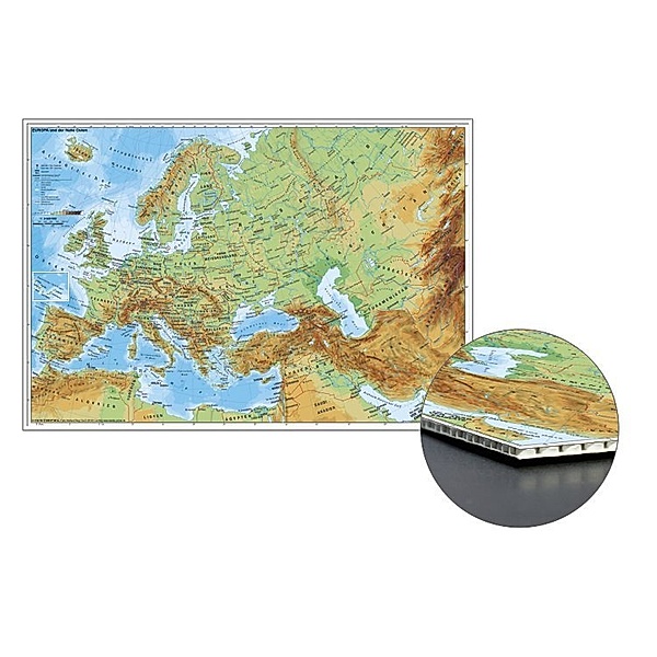 Stiefel Wandkarte Kleinformat Europa und der Nahe Osten physisch zum Pinnen auf Wabenplatte, Planokarte, Heinrich Stiefel