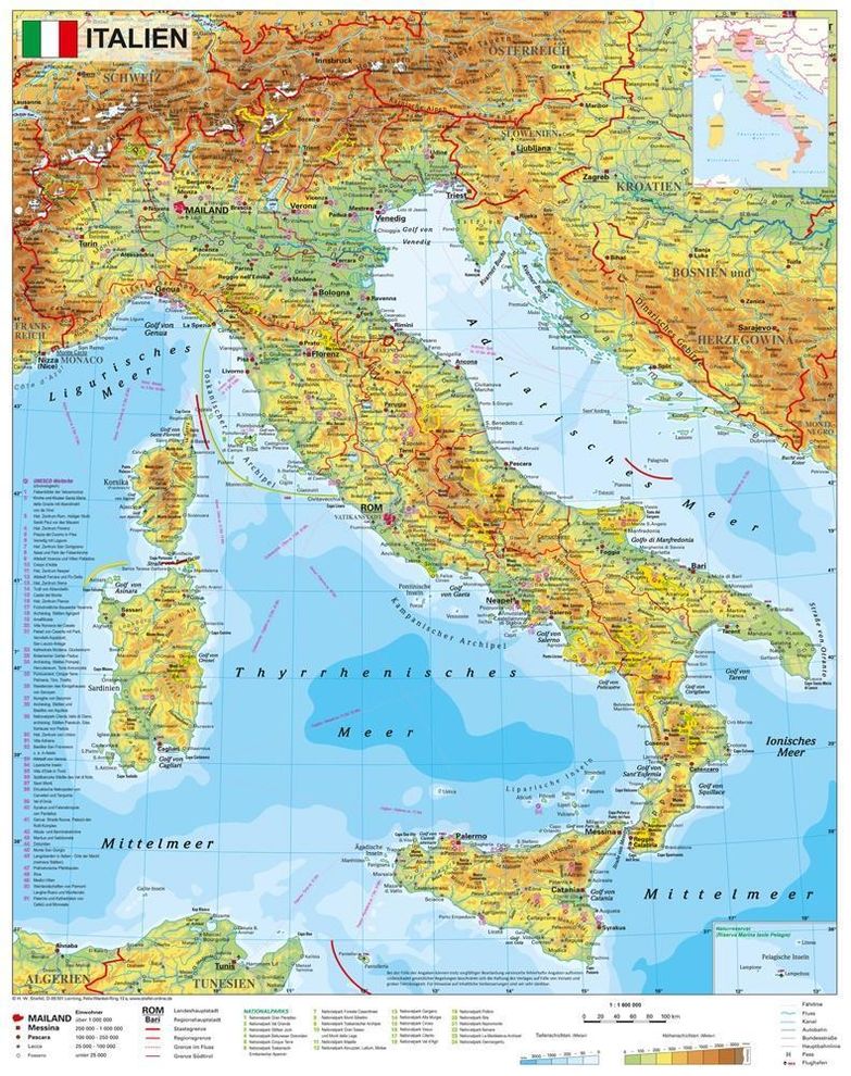 Stiefel Wandkarte Kleinformat Italien physisch Buch versandkostenfrei