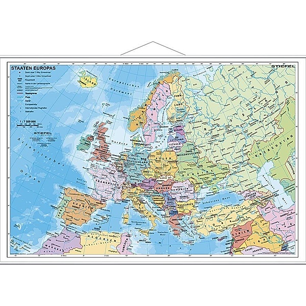Stiefel Wandkarte Kleinformat Staaten Europas, mit Metallstäben