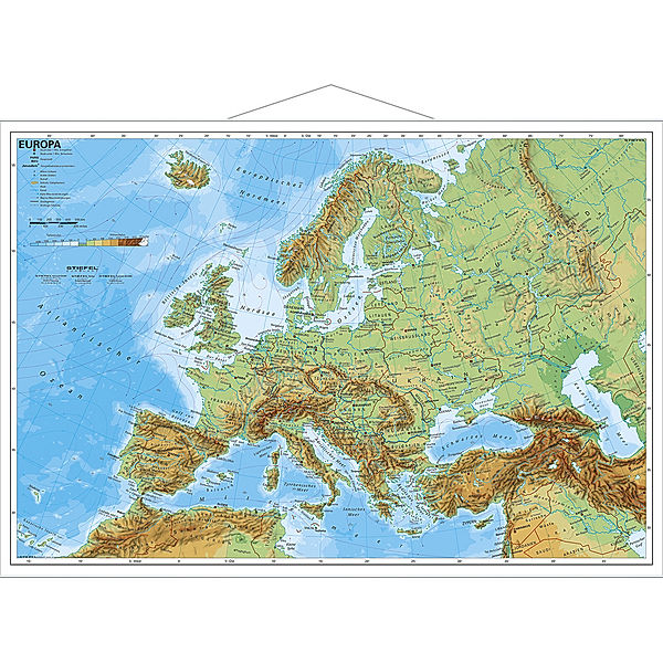 Stiefel Wandkarte Miniformat Europa, physisch, mit Metallstäben