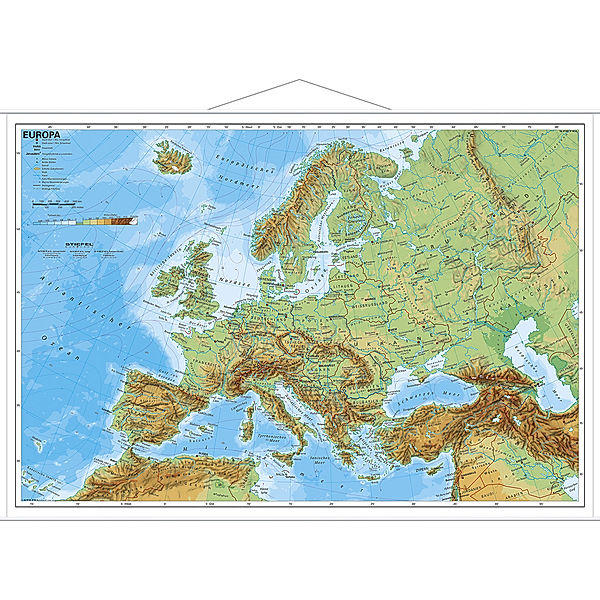 Stiefel Wandkarte Miniformat Europa, physisch, mit Holzstäben