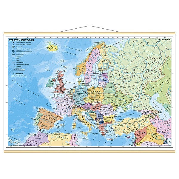 Stiefel Wandkarte Miniformat Staaten Europas, mit Holzstäben