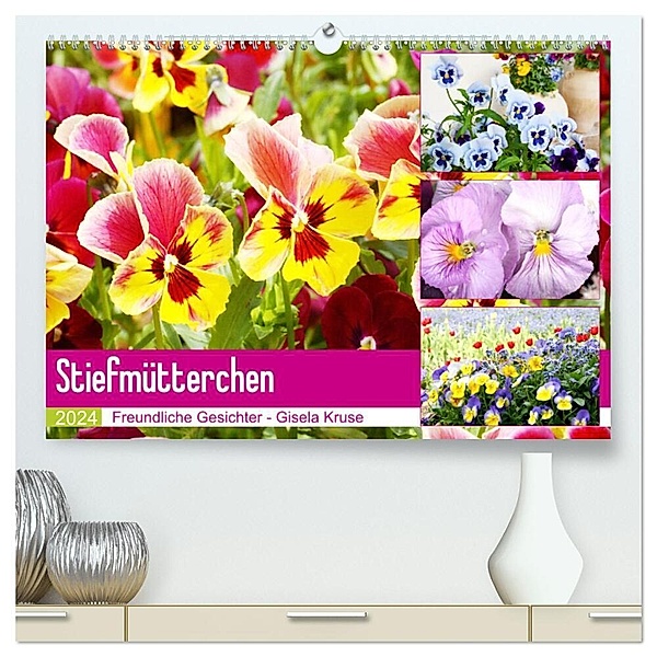 Stiefmütterchen Freundliche Gesichter (hochwertiger Premium Wandkalender 2024 DIN A2 quer), Kunstdruck in Hochglanz, Gisela Kruse