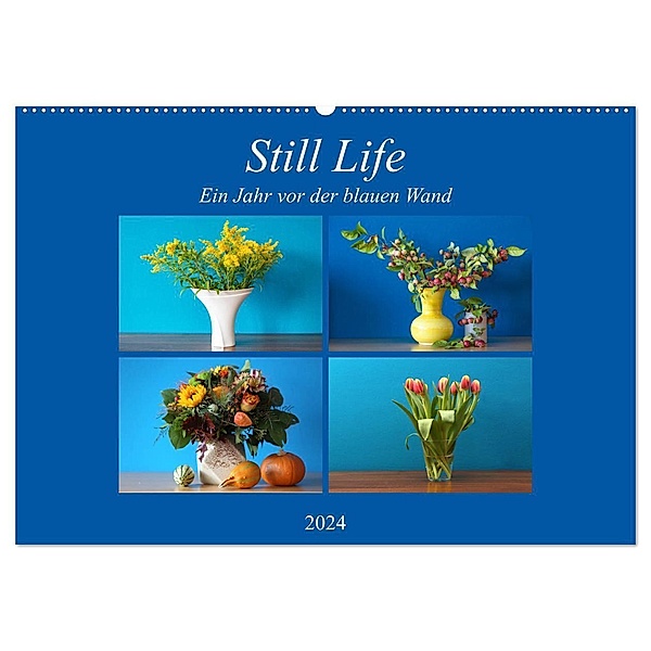 Still Life - Blumen vor der blauen Wand (Wandkalender 2024 DIN A2 quer), CALVENDO Monatskalender, hans will