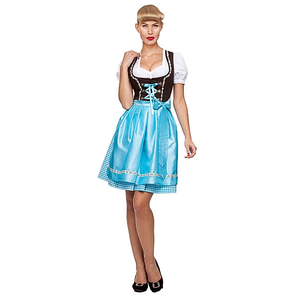 Stockerpoint Kurzes Dirndl Judy, 2-tlg., karo, 50 cm, türkis (Größe: 40)