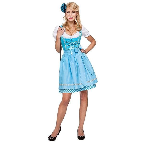 Stockerpoint Minidirndl Judy2, 2-teilig, türkis karo, 50 cm (Größe: 38)