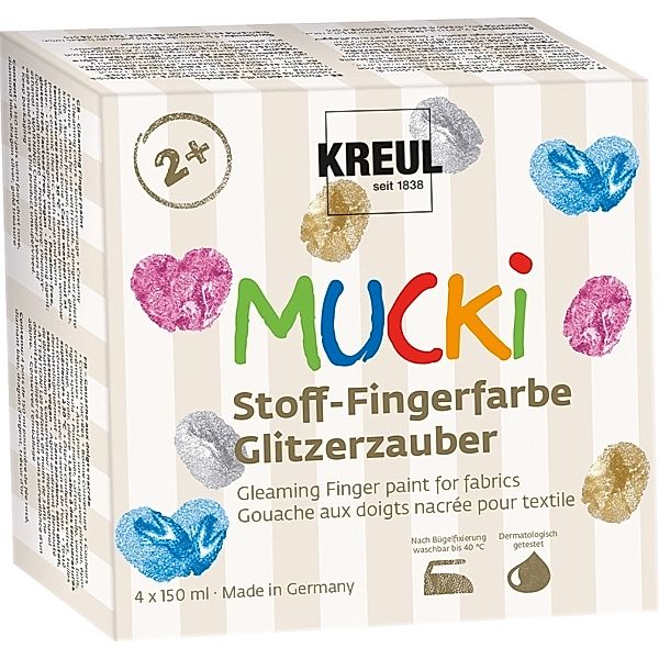 KREUL Stoff-Fingerfarbe MUCKI® GLITZERZAUBER 150 ml 4er-Set in bunt