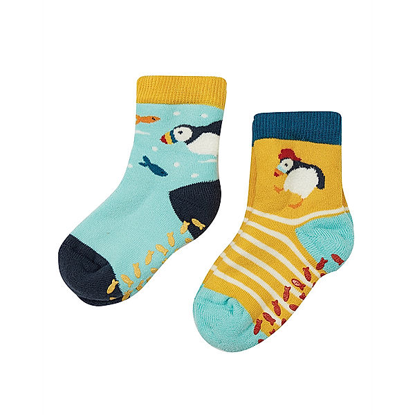 frugi Stopper-Socken GRIPPY – PUFFIN 2er Pack in hellblau/gelb