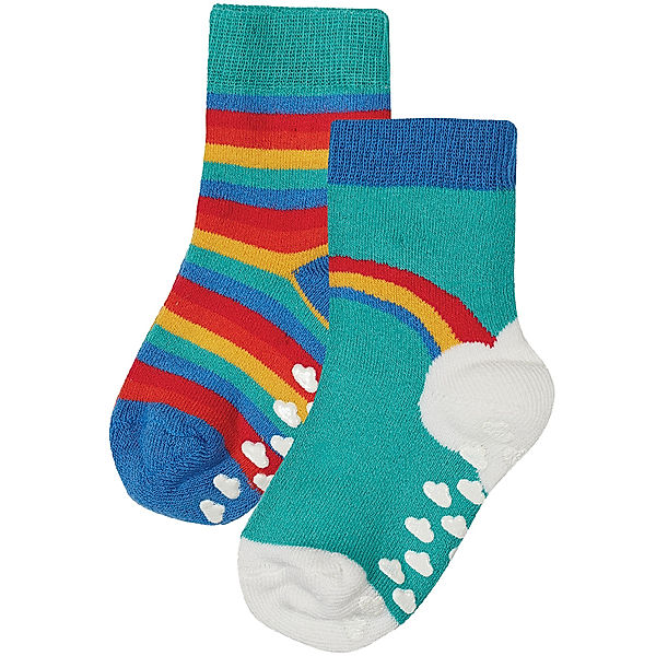 frugi Stopper-Socken GRIPPY - RAINBOW 2er Pack in aqua