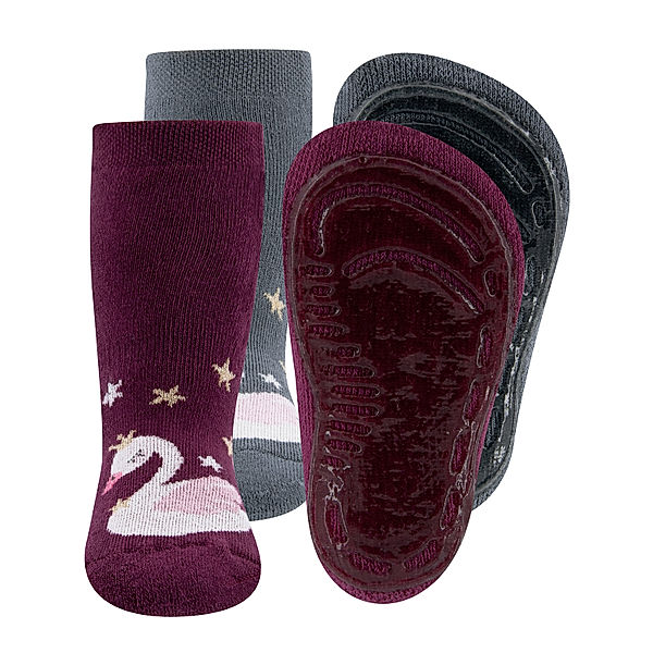 ewers Stoppersocken SOFTSTEP ? SCHWAN 2er-Pack in rotwein/grau